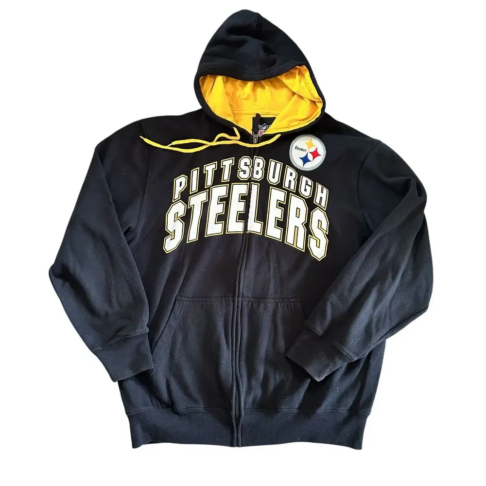 Pittsburgh Steelers NFL Zip Hoodie Black Gold Men’s Size Large